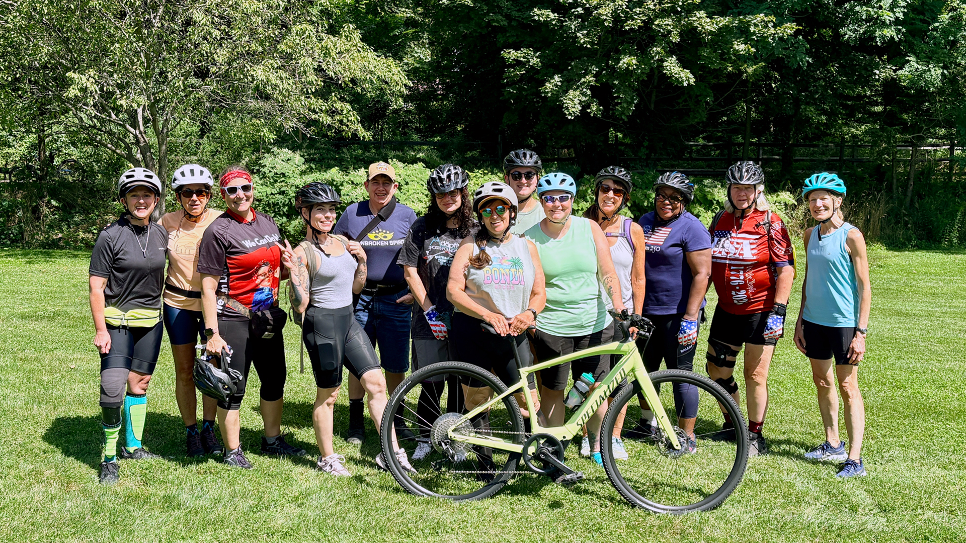 Group of women with bike helmets on