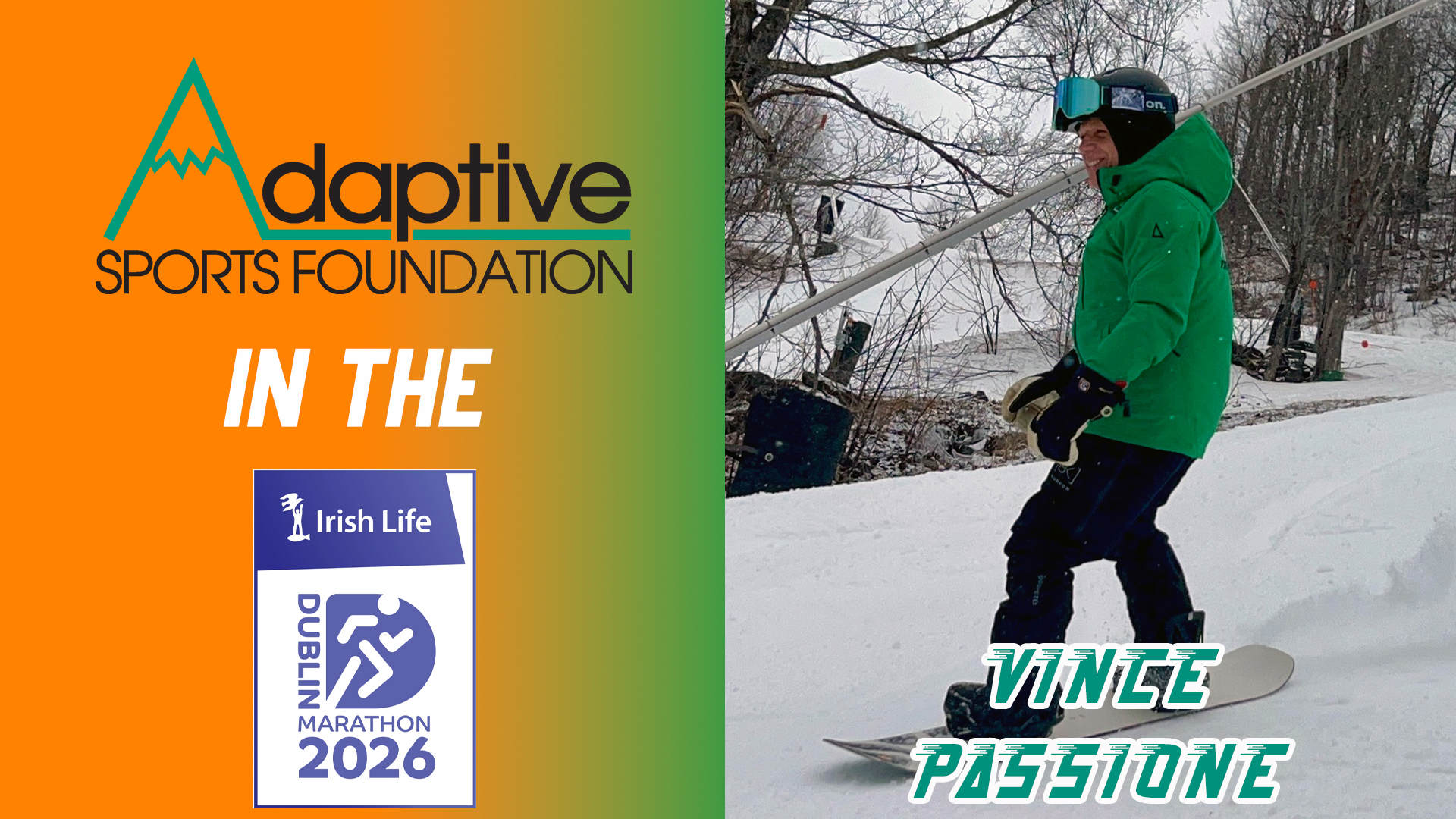 Adaptive Sports Foundation in the Irish Life Dublin Marathon 2026 - Vince Passione graphic